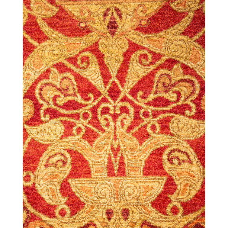 Hand-Knotted Burnt Orange Wool Floral Runner Rug