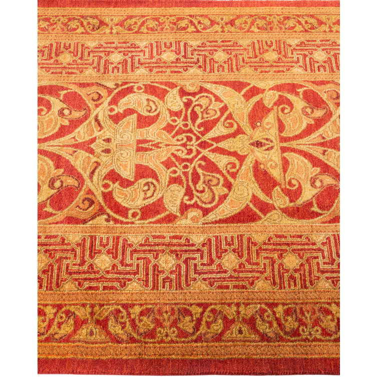Hand-Knotted Burnt Orange Wool Floral Runner Rug