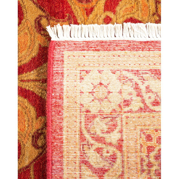 Hand-Knotted Burnt Orange Wool Floral Runner Rug