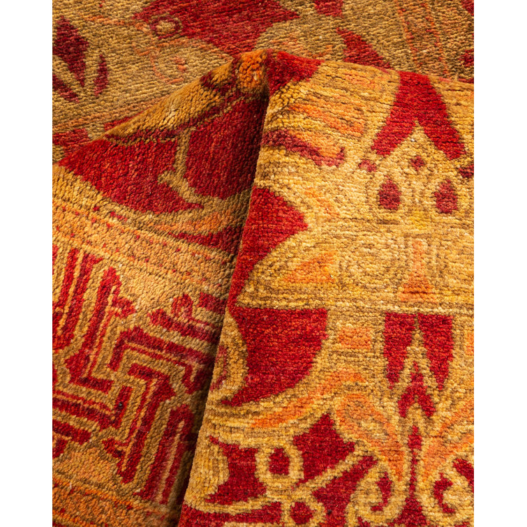 Hand-Knotted Burnt Orange Wool Floral Runner Rug