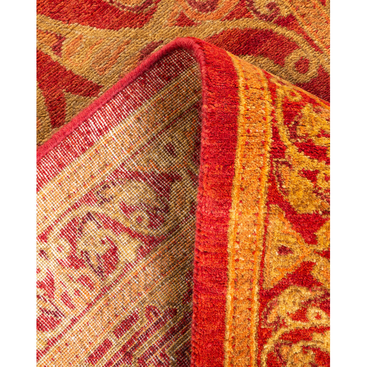 Hand-Knotted Burnt Orange Wool Floral Runner Rug