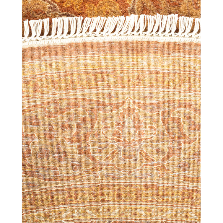 Hand-Knotted Round Yellow Wool Geometric Rug 6' x 9'