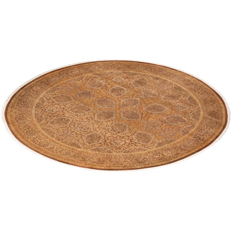 Hand-Knotted Round Yellow Wool Geometric Rug 6' x 9'