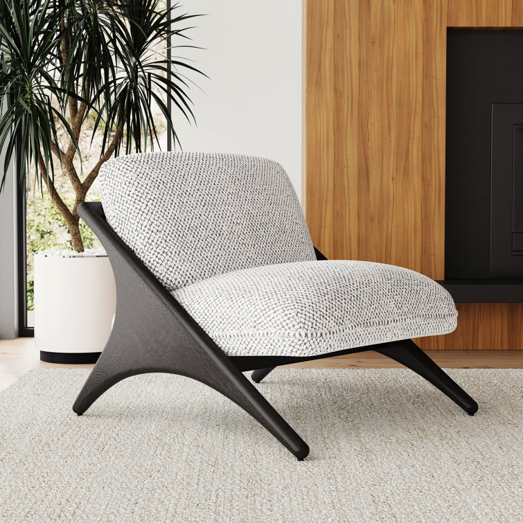 Handcrafted Light Beige Chenille and Ash Wood Accent Chair