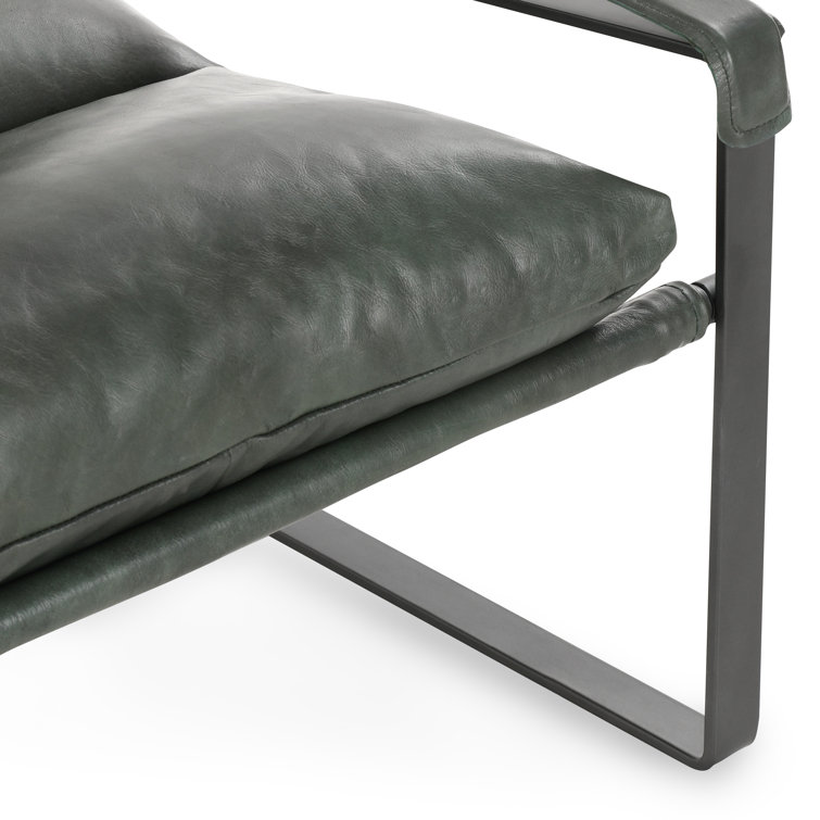 Forest Green Leather and Metal Accent Chair