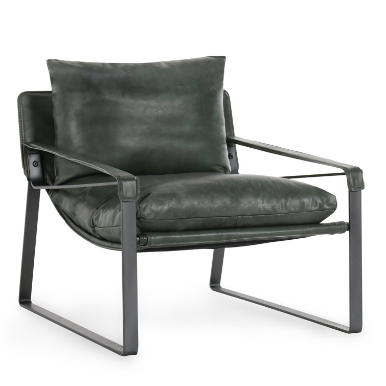 Forest Green Leather and Metal Accent Chair
