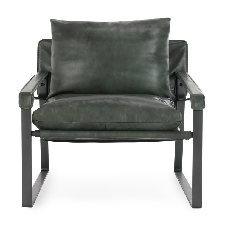 Forest Green Leather and Metal Accent Chair