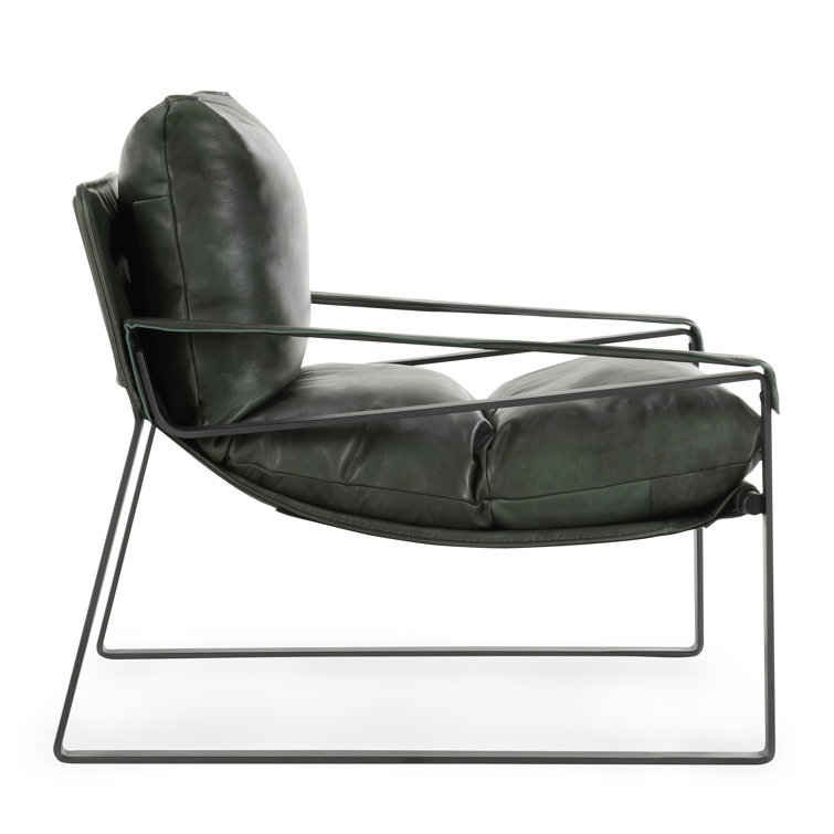 Forest Green Leather and Metal Accent Chair