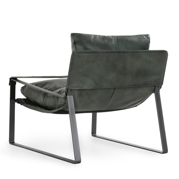Forest Green Leather and Metal Accent Chair