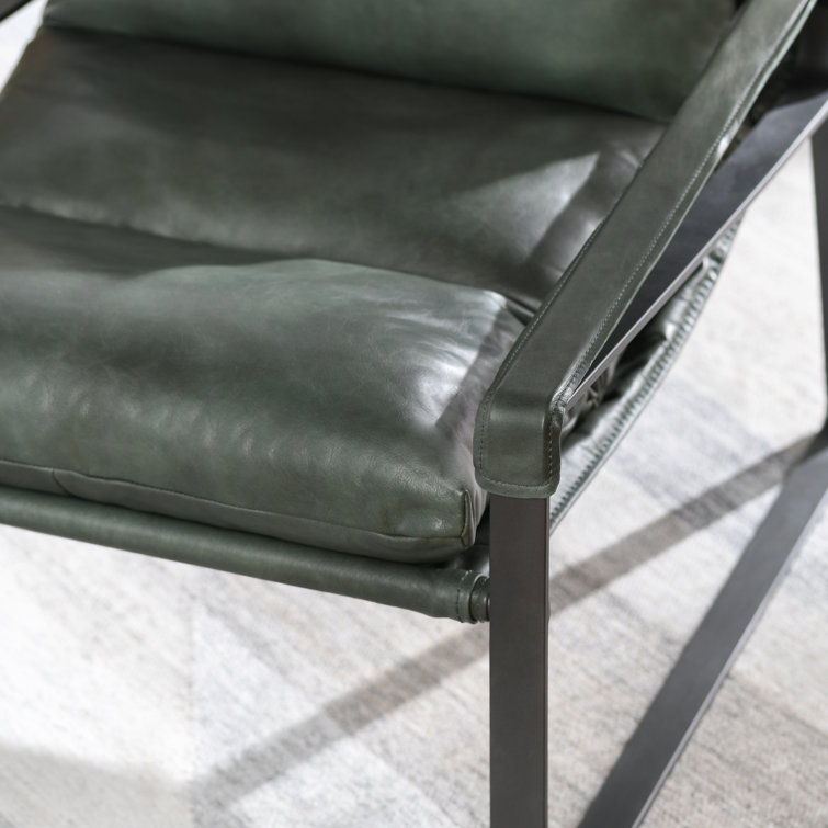 Forest Green Leather and Metal Accent Chair
