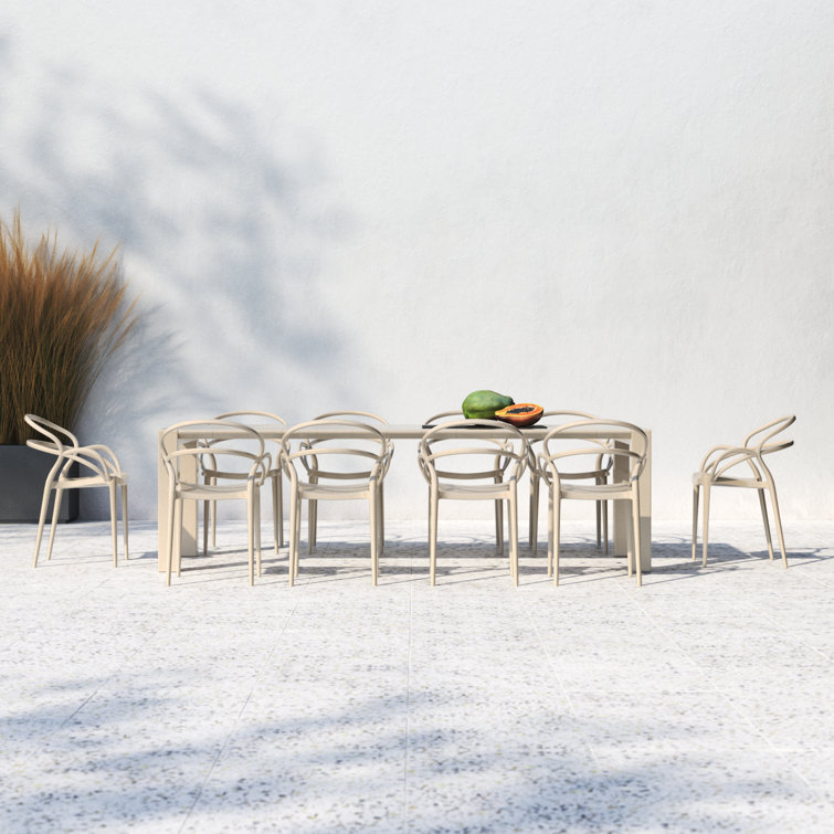 Mila Taupe Extendable 10-Person Outdoor Dining Set with Stackable Chairs