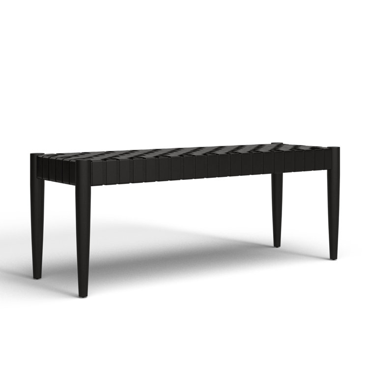 Amalia Mindi Wood and Woven Leather Entryway Bench