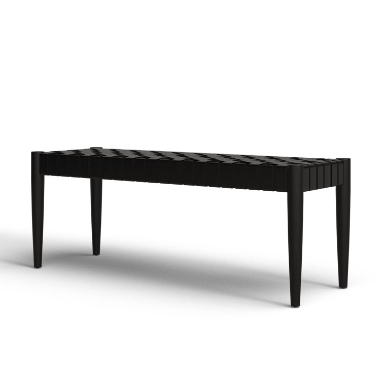 Amalia Mindi Wood and Woven Leather Entryway Bench