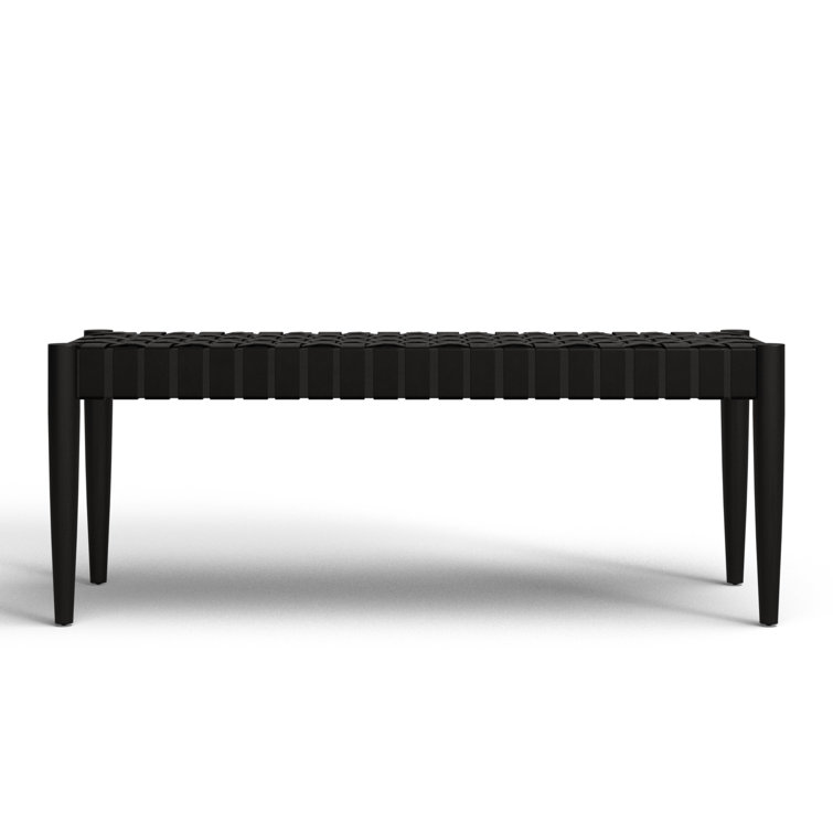 Amalia Mindi Wood and Woven Leather Entryway Bench