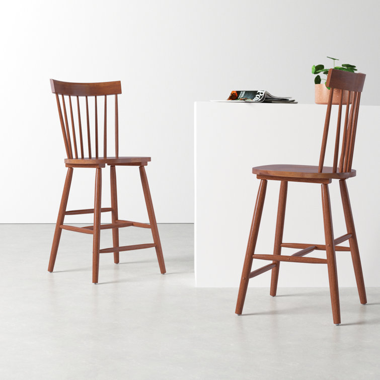 Walnut Solid Wood Counter Stools with Spindle Back, Set of 2
