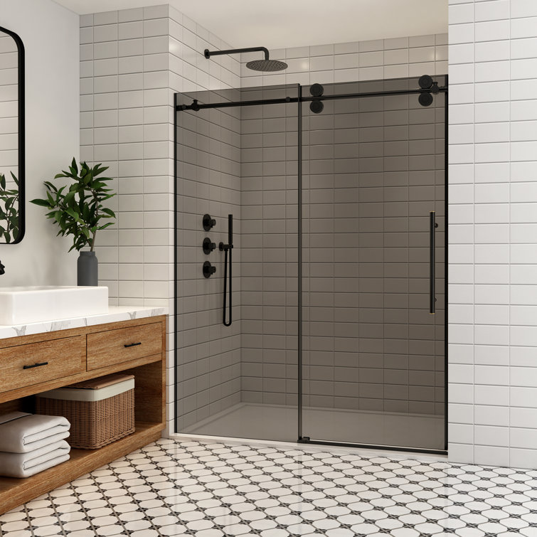 Echarri 64" Wide Matte Black Frameless Sliding Shower Door