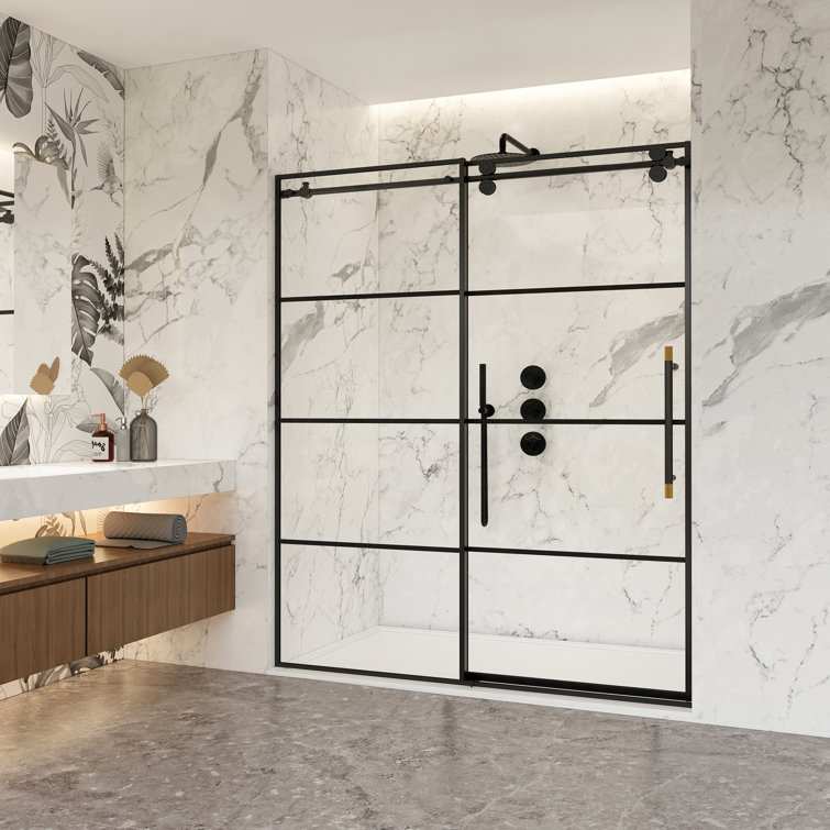 Losar Matte Black Stainless Steel Sliding Shower Door