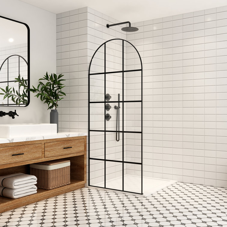 Arched Matte Black and Clear Glass Frameless Shower Door