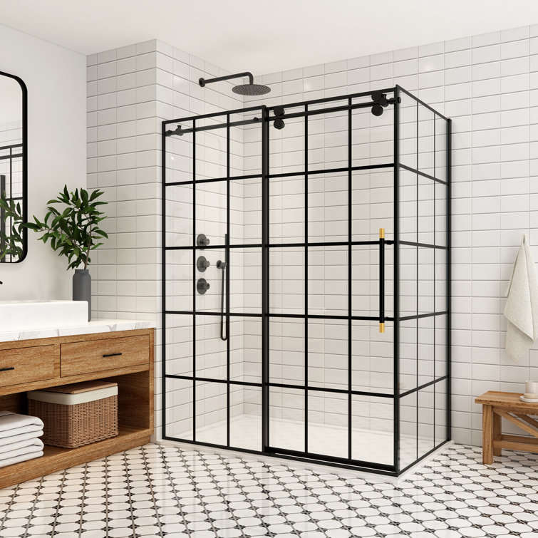 Puente 60'' Matte Black Framed Rectangle Shower Enclosure