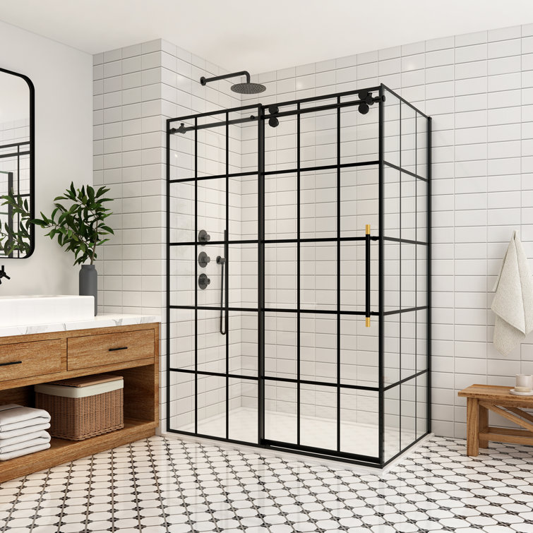 Puente 48'' Matte Black Framed Rectangle Shower Enclosure