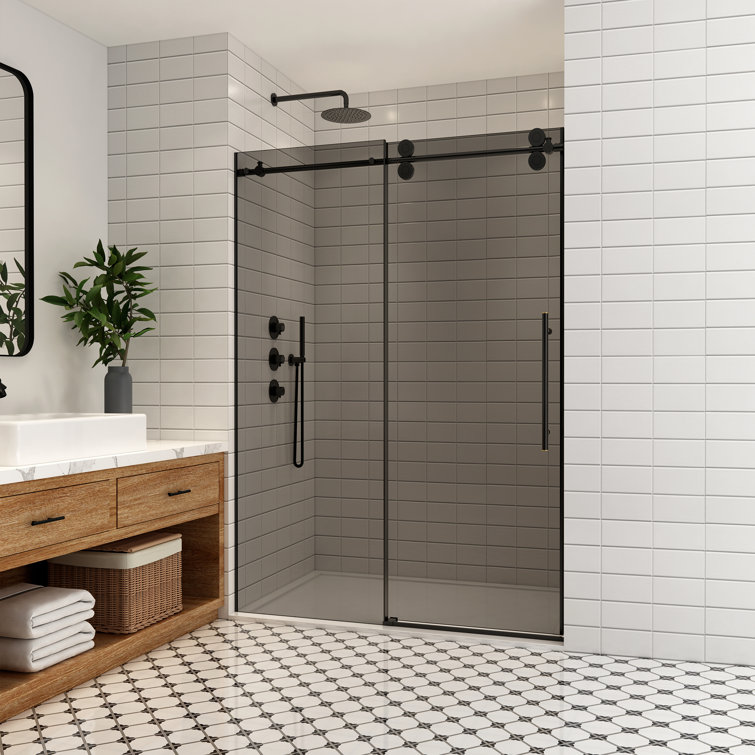 Echarri 48" W x 78" H Matte Black Frameless Sliding Shower Door
