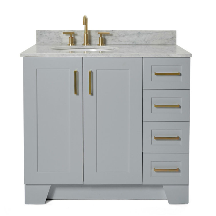 Gray Freestanding Single Vanity with Carrara Marble Top
