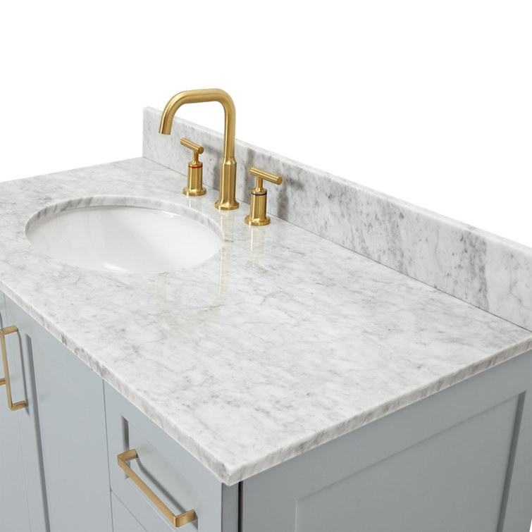 Gray Freestanding Single Vanity with Carrara Marble Top