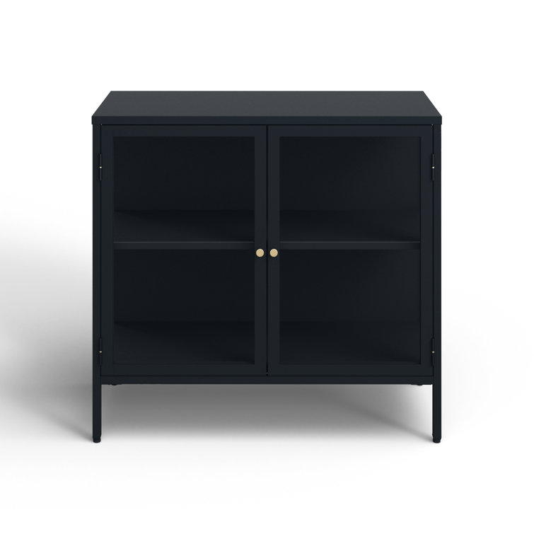 Black and Gold Metal Glass-Paned Storage Cabinet