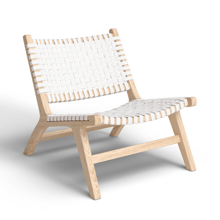 Luna 25" White Leather and Natural Wood Handcrafted Side Chair
