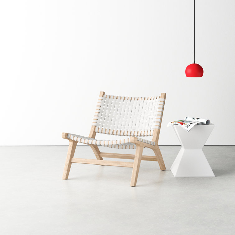 Luna 25" White Leather and Natural Wood Handcrafted Side Chair