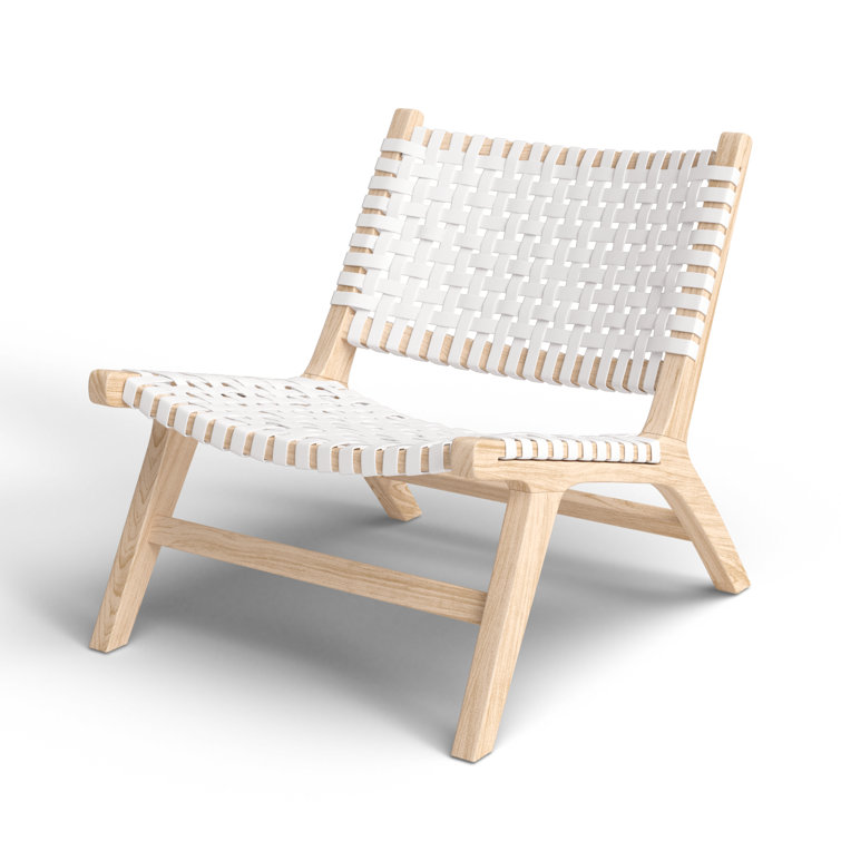 Luna 25" White Leather and Natural Wood Handcrafted Side Chair