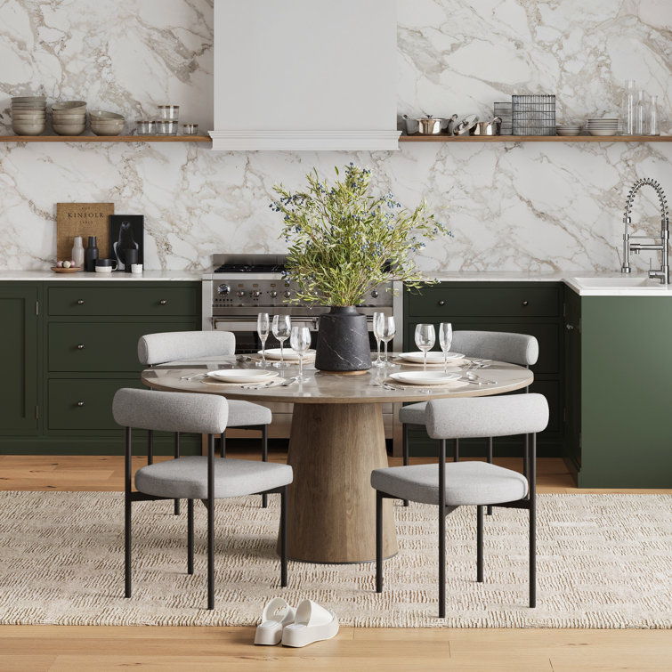 Set of 4 Gray Upholstered Metal Dining Chairs
