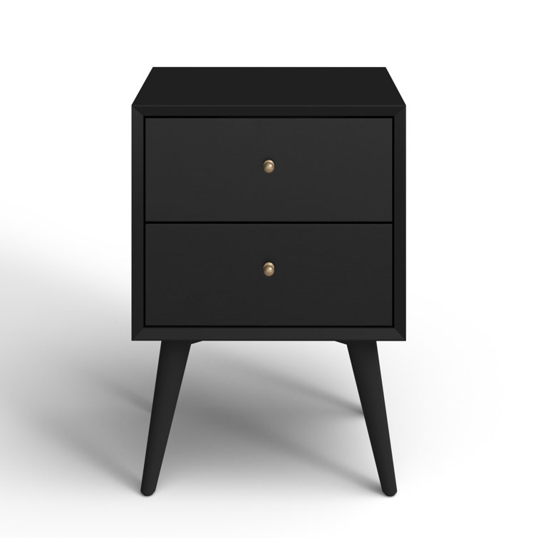 Flynn Black Transitional Mid-Century 2-Drawer Nightstand