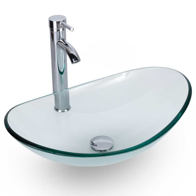 21" Clear Glass Boat-Shaped Bathroom Vessel Sink