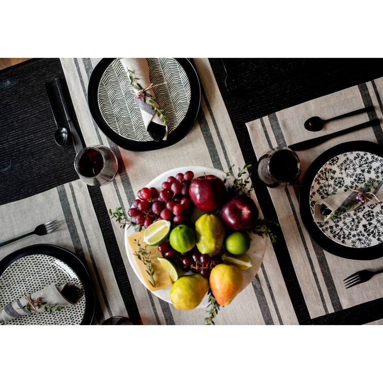 Black and Natural French Stripe Linen Placemats Set of 4
