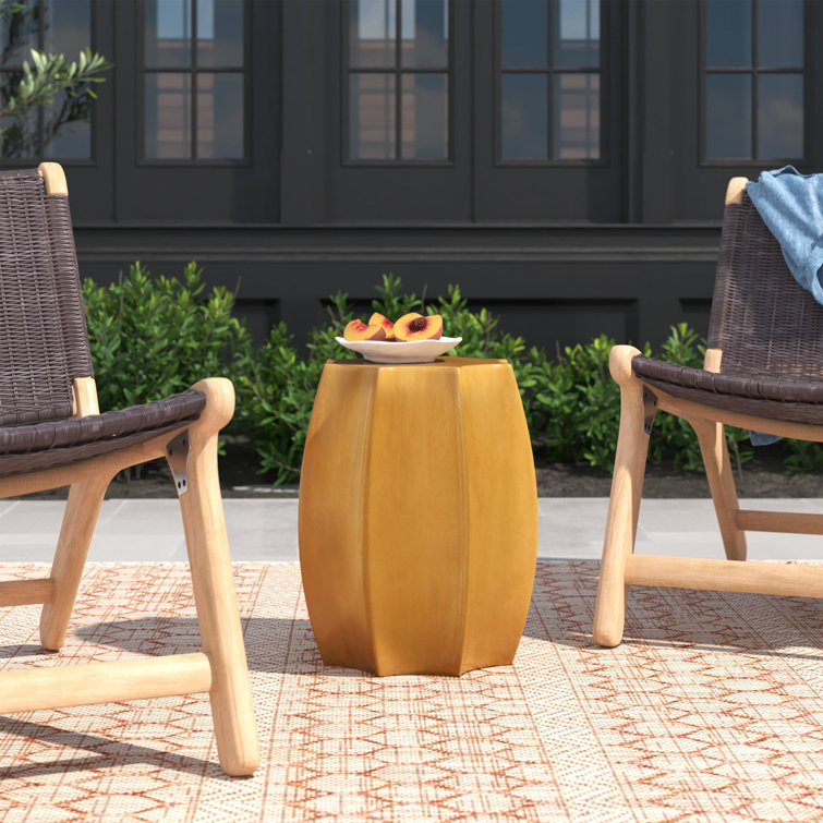 Amber Ceramic Scalloped Edge Outdoor Accent Stool