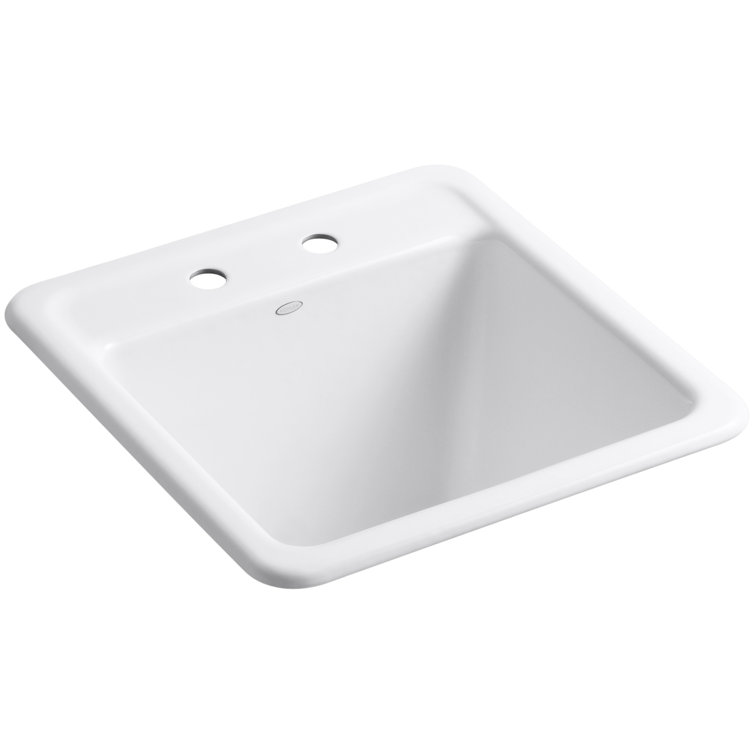 White Cast Iron Drop-in/Undermount Utility Sink with Drainboard