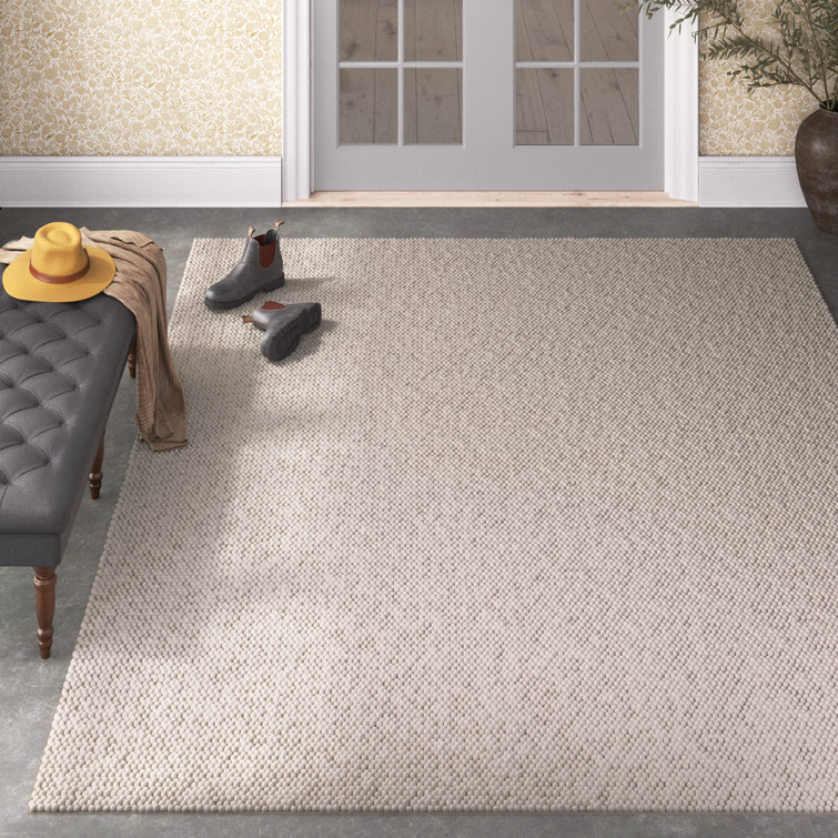 Handmade Beige Wool 9' x 12' Rectangular Rug
