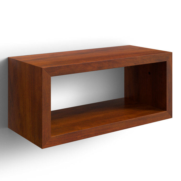 Holt Modern Walnut Brown Steel & Wood Floating Cube Shelf