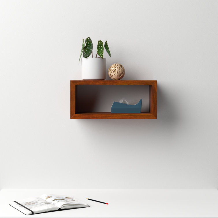 Holt Modern Walnut Brown Steel & Wood Floating Cube Shelf