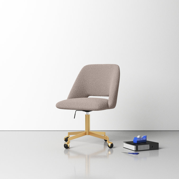 Gray Boucle Upholstered Armless Task Chair with Gold Base