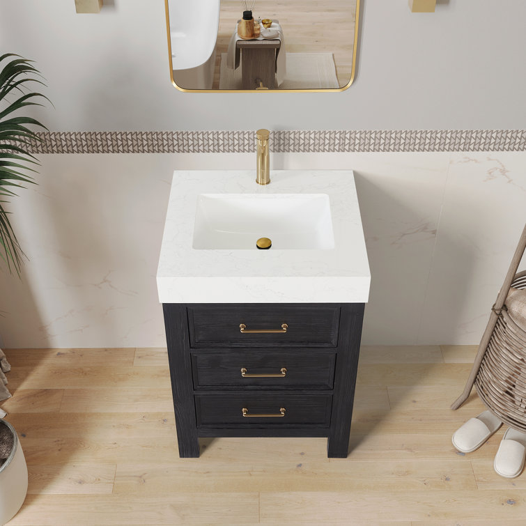 Leon 24'' Black Fir Wood Bathroom Vanity with White Marble Top