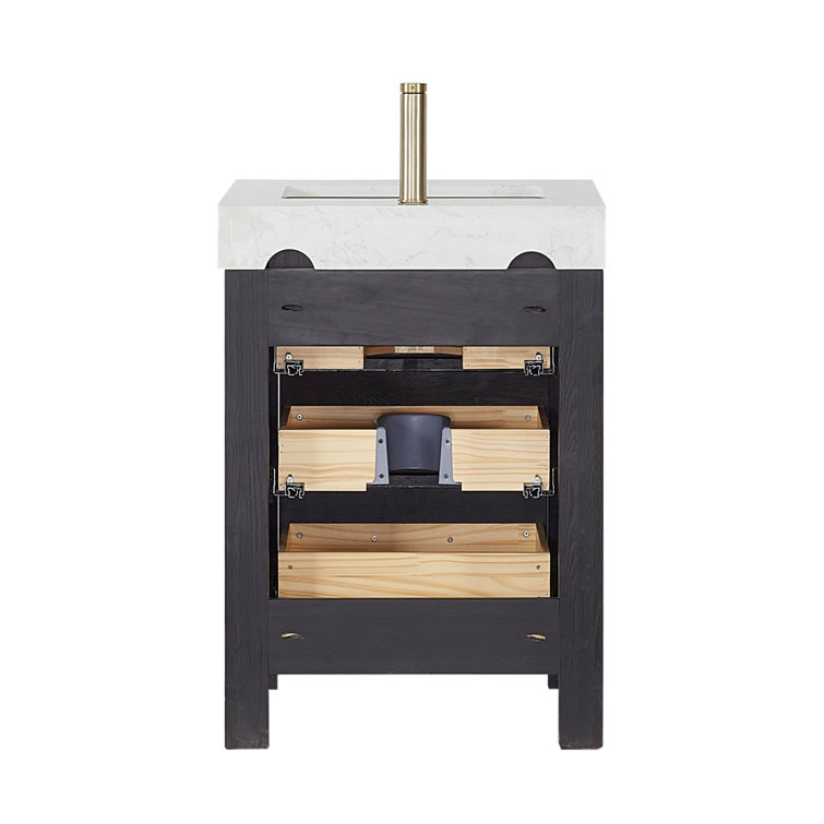 Leon 24'' Black Fir Wood Bathroom Vanity with White Marble Top