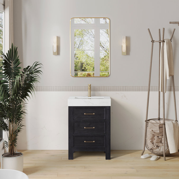 Leon 24'' Black Fir Wood Bathroom Vanity with White Marble Top