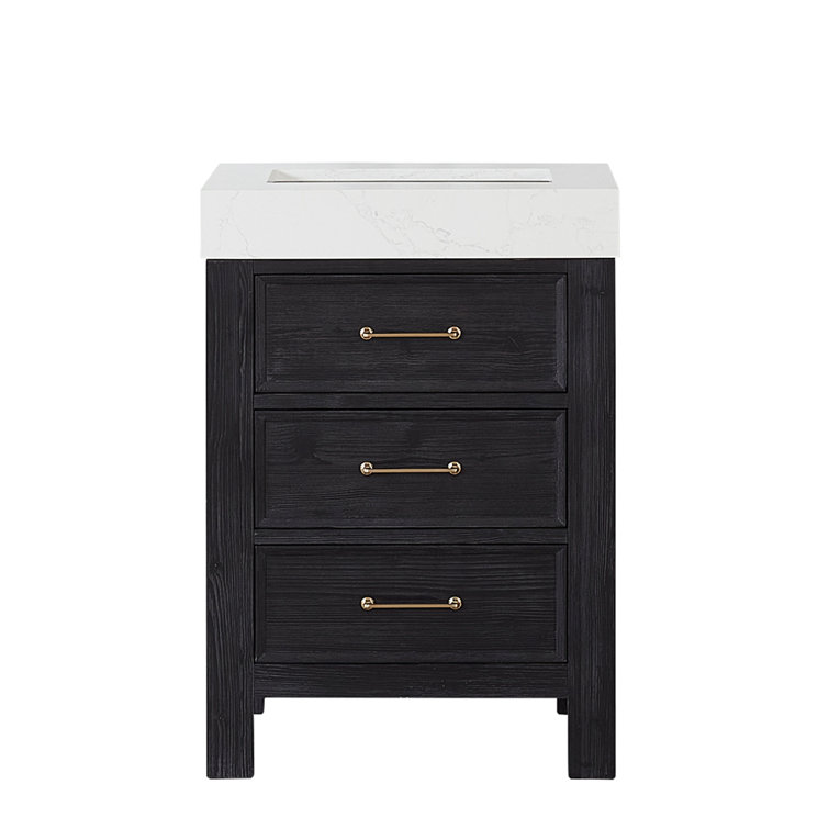 Leon 24'' Black Fir Wood Bathroom Vanity with White Marble Top