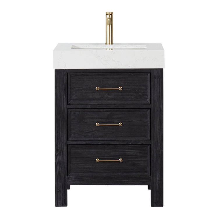 Leon 24'' Black Fir Wood Bathroom Vanity with White Marble Top