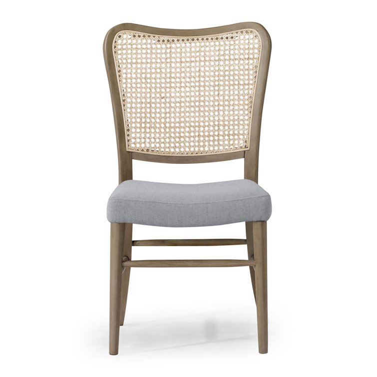Antiqued Grey Cane Back Linen Upholstered Side Chair Set