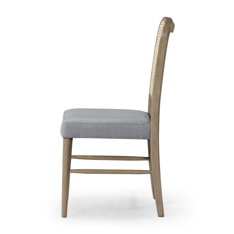 Antiqued Grey Cane Back Linen Upholstered Side Chair Set
