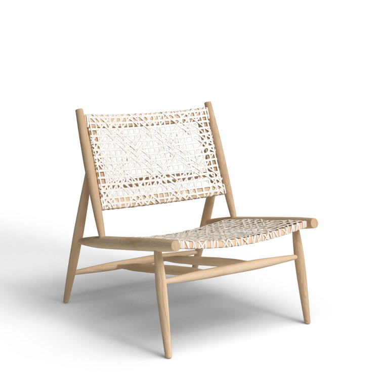 Transitional Off-White Leather Weave Side Chair in Light Oak