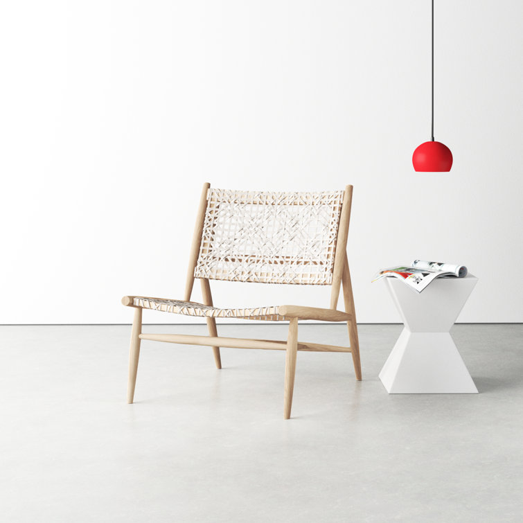 Transitional Off-White Leather Weave Side Chair in Light Oak